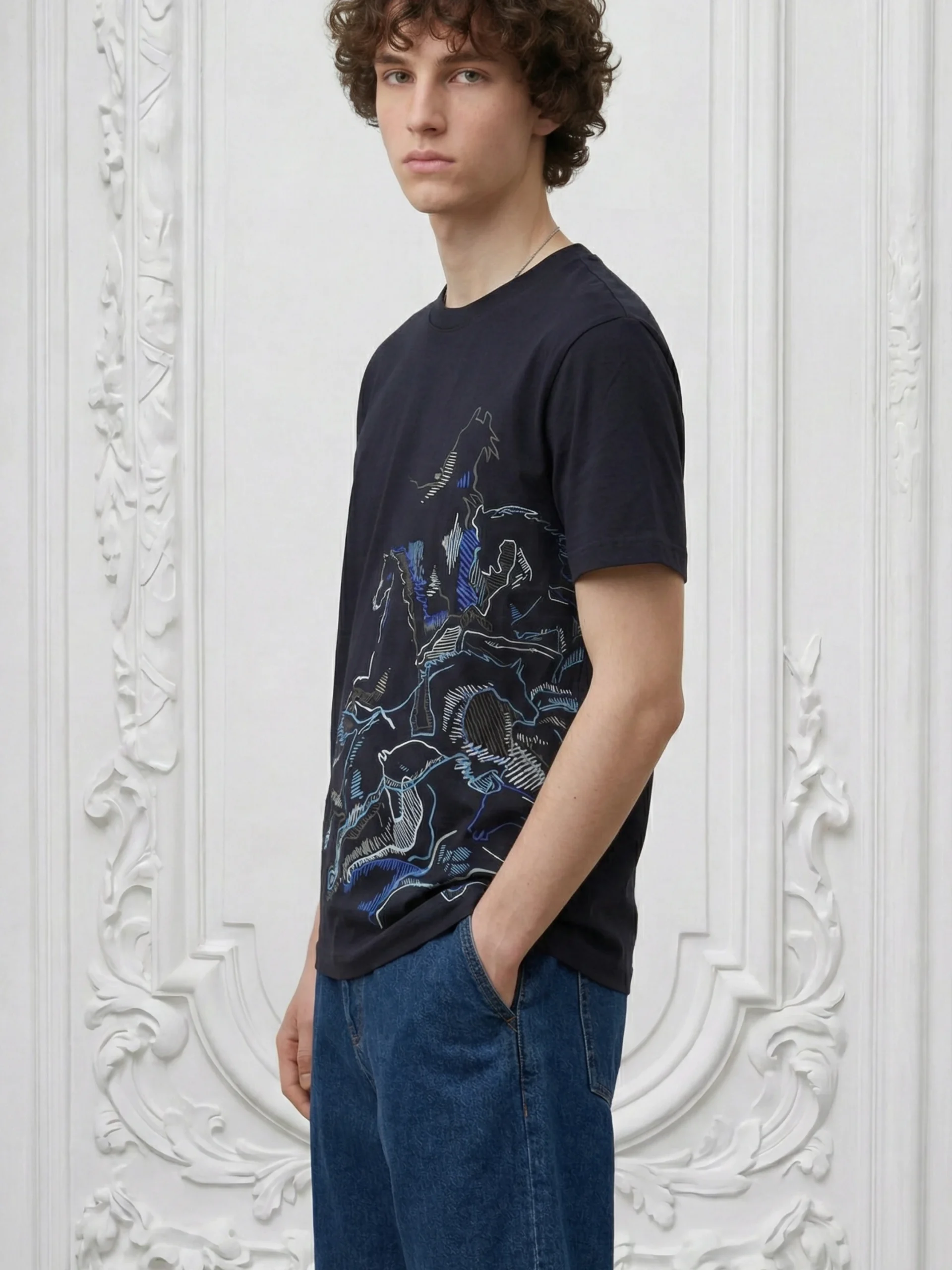 HRMS Horse Embroidery Inspire Men Navy Tshirt